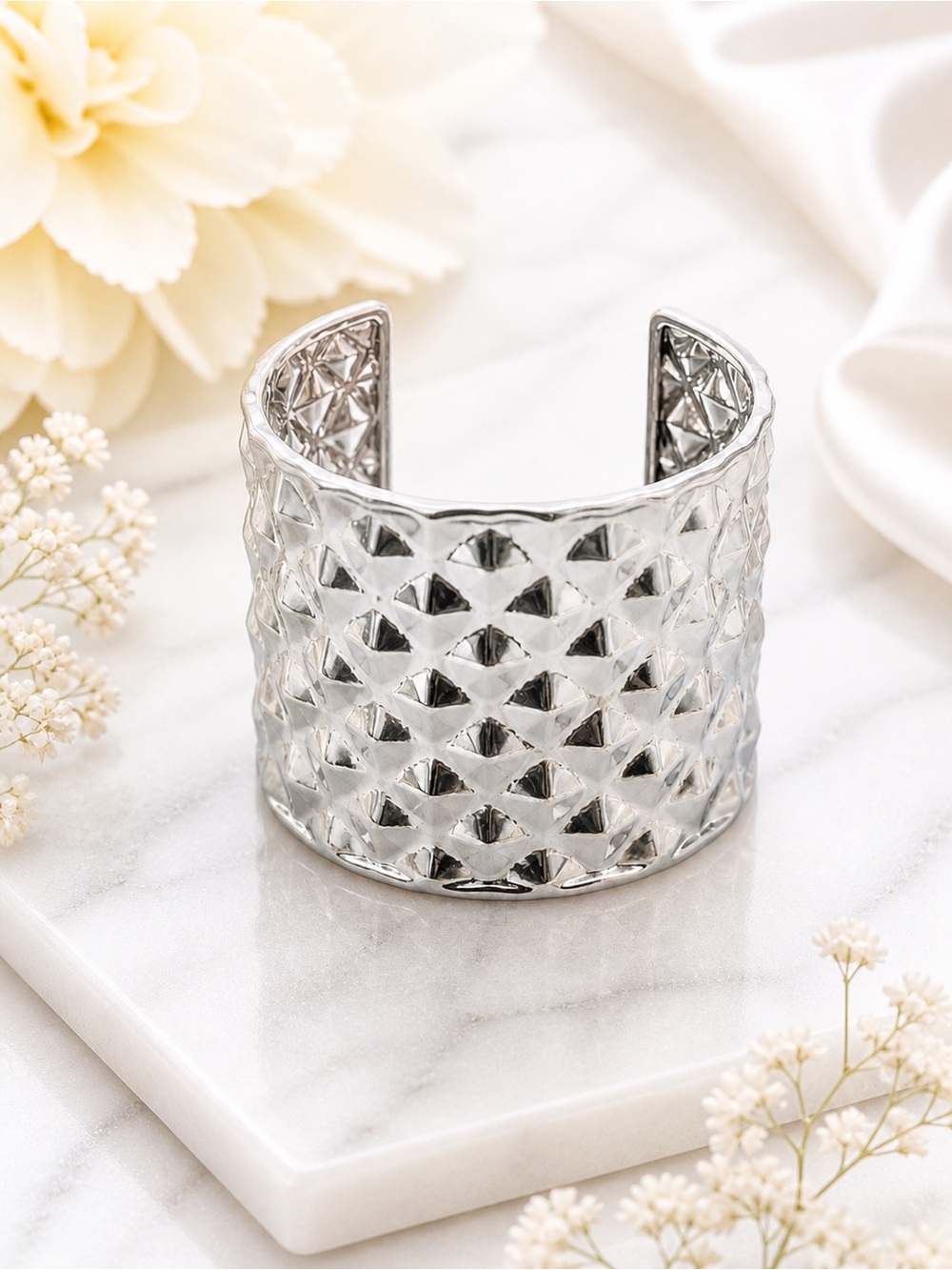 Silver Wide Cuff Bracelets Textured Statement Stack Hammered